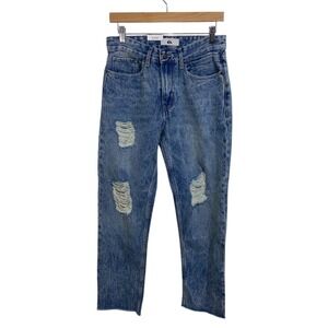 Quiksilver NWT Distressed Jeans Rips Acid‎ Wash Denim Straight Leg Up-Sized 27